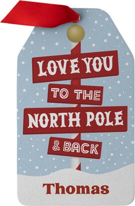 Ornaments: North Pole Name Metal Ornament, Red, Gift Tag