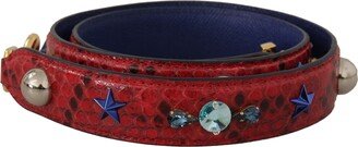 Red Exotic Leather Crystals Shoulder Women's Strap