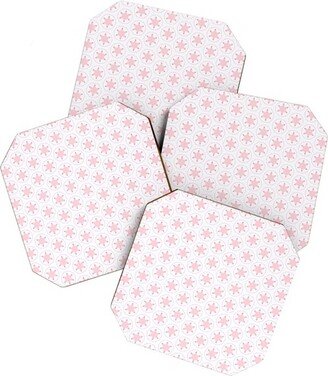 Monika Strigel FESTIVE STAMPED STARS PINK ROSE Set of 4 Coasters