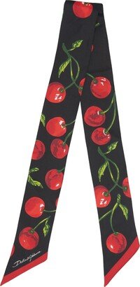 Cherry Print Silk Skinny Scarf