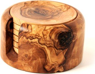 BeldiNest Olive Wood Coaster Set of 6 with Holder