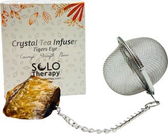 Crystal Tea Infuser, Tigers Eye Stainless Steel Ball Mesh Strainer Filter With Extended Chain Hook
