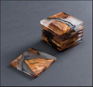 Handcrafted Wood Resin Coasters | Cooking Gift Drink Epoxy Modern Fathers Day Set Of 6