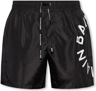 Logo Printed Drawstring Swim Shorts-BG