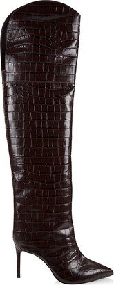 Maryana Crocodile-Embossed Leather Over-The-Knee Boots-AA