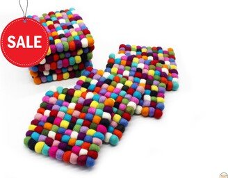 Set Of 3| Multicolor Felt Trivet Sale | Handmade Square Hand Felted Wool Clearance Trivets