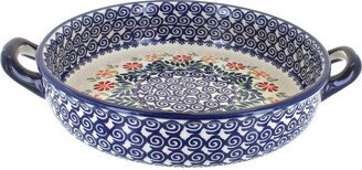 Blue Rose Pottery Blue Rose Polish Pottery Garden Bouquet Small Round Baker With Handles