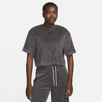 Women's Sportswear Mock-Neck Short-Sleeve Terry Top in Grey