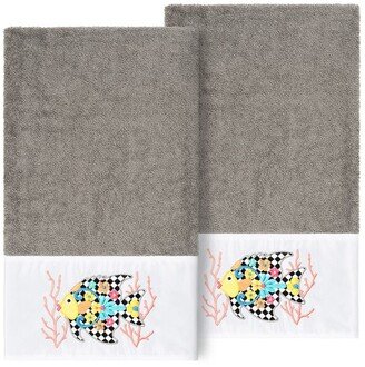 Feliz Embellished Bath Towel - Set of 2 - Dark Gray