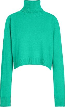 Knit Cropped Roll-neck Turtleneck Green