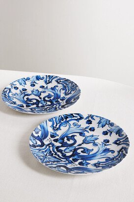 Set Of Two Painted Porcelain Dinner Plates - Blue