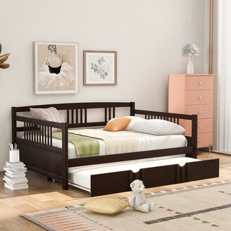 Full Size Daybed Wood Bed with Twin Size Trundle-AD