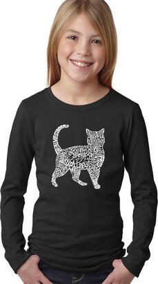 Big Girl's Word Art Long Sleeve T-Shirt - Cat