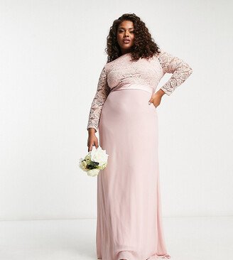 TFNC Plus chiffon maxi dress with lace scalloped back and long sleeves in mauve