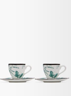 Set Of Two Herbarium Porcelain Cups And Saucers