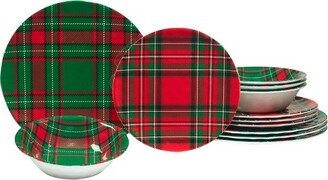 12pc Christmas Plaid Melamine Dinnerware Set