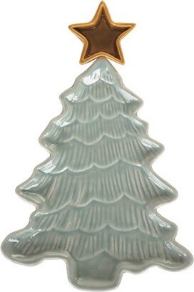 Ceramic 9.6 in. Multicolor Christmas Iridescent Tree Chip and Dip Set of 2