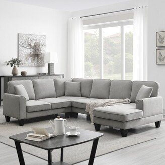 108 U-Shape Upholstered Sectional Sofa Set with 3 Pillows, Light Gray