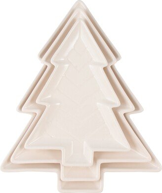 Nested Christmas Tree Stoneware Serve Plates, Set of 3 - White, Gold