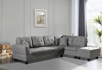 TOSWIN Cozy L-Shape Sectional Sofa Set with Storage Ottoman, Cup Holder, and Pillows