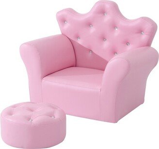 Kids Sofa Set, Children's Upholstered Sofa with Footstool, Princess Sofa with Diamond Decoration, Baby Sofa Chair for Toddlers, Girls, Pink