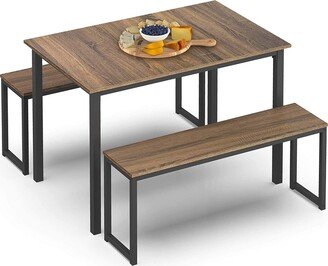 HOMURY 3 Piece Dining Table Set with Two Benches