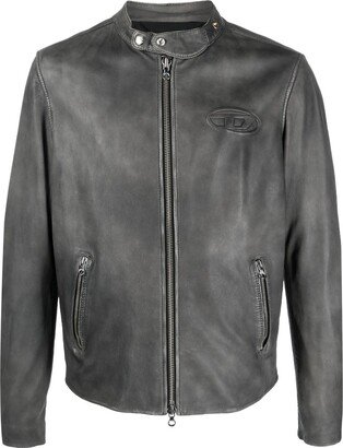 Embossed-Logo Leather Jacket