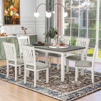 TOSWIN Neoclassical 7-Piece Dining Table Set with Upholstered Chairs