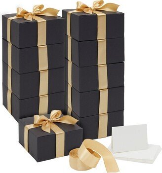 Stockroom Plus 10 Pack Black Gift Boxes with Lids, Ribbon & Greeting Cards for Birthday & Christmas Present, 8x8x4 in