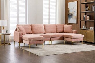 GEROJO Velvet Accent Sectional Sofa for Living Room with 2 Pillows and 2 Ottomans-AA