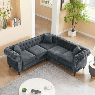 EDWINRAY 80 Upholstered Sectional Sofa Luxury Chesterfield L-shaped Sofa