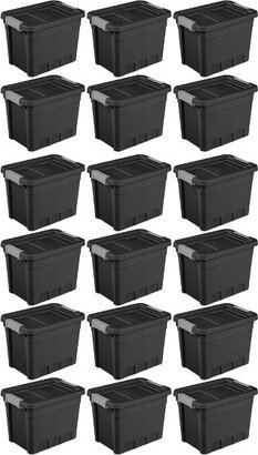 7.5 Gallon Plastic Stacker Tote, Heavy Duty Lidded Storage Bin Container for Stackable Garage and Basement Organization, Black, 18-Pack