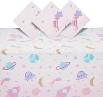 Blue Panda 3 Pack Pink Disposable Tablecloth Covers for Space Themed Party Supplies for Kids Birthday, 54 x 108 In