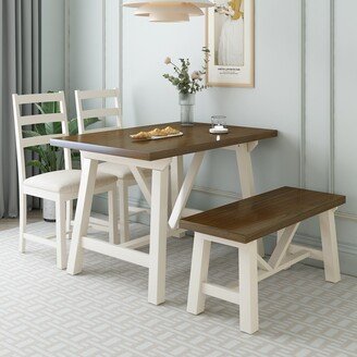 Solid Wood 4-Piece Dining Table Set with Bench