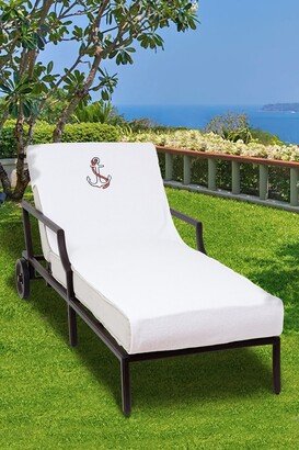 100% Turkish Cotton Anchor Embroidered Standard Size Chaise Lounge Cover - White