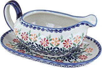 Blue Rose Pottery Blue Rose Polish Pottery Garden Bouquet Gravy Boat & Plate