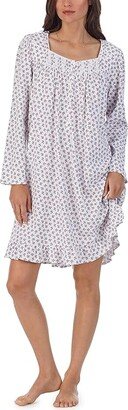 Long Sleeve Short Gown (White Floral) Women's Pajama