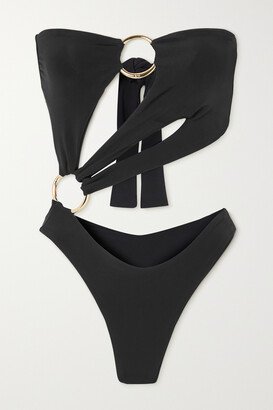 Strapless Embellished Cutout Recycled Swimsuit - Black