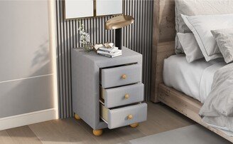 Upholstered Storage Nightstand with 3 Drawers