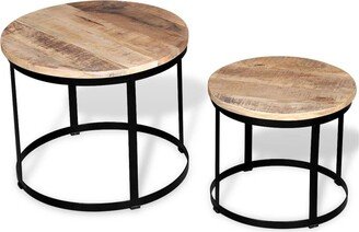 TONWIN 2 Piece Coffee Table Set, Rough Mango Wood Round Table Sets Vintage