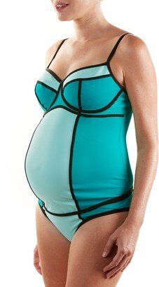 Rosy Two-Piece Colorblock Maternity Tankini Swimsuit