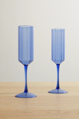 Fazeek - Wave Set Of Two Glass Champagne Flutes - Blue