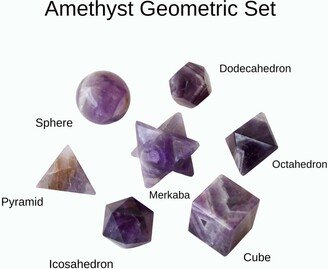 7 Pcs Amethyst Platonic Solids Sacred Geometric Set Crystal Geometry