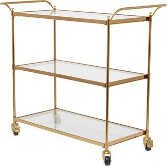 VIVIAN LUNE HOME Brass Metal Traditional Bar Cart with Lockable Wheels