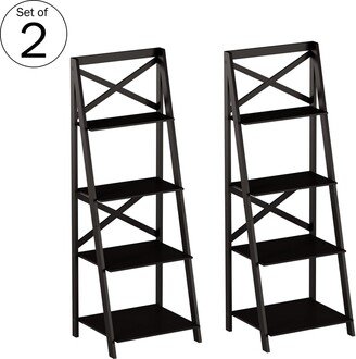 Two 4-Tier Free-Standing Wood Ladder Shelves, Black