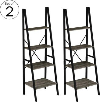 4-Tier Wood Ladder Shelves, Set of 2 Gray Woodgrain