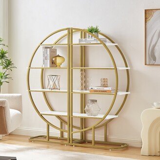 IGEMAN 4-Tier Shelf, Round Display Shelves, Open Bookshelf