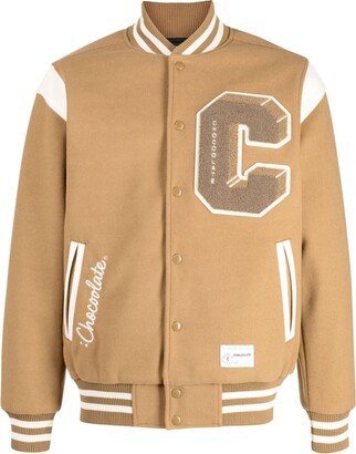 CHOCOOLATE Logo-Patch Baseball-Collar Bomber Jacket