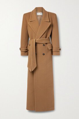 Oversized Belted Double-breasted Wool Coat - Brown