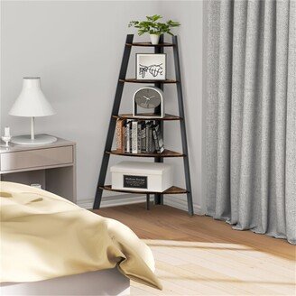 BESTCOSTY 5 Tier Corner Shelf Bookshelf with 1.96'' Wide Frame Support Foot Pads